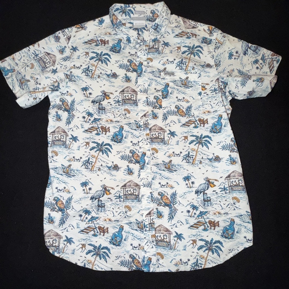 Columbia Hawaiian Button Up Short Sleeve Mermaids In Paradise Theme Mens Large
